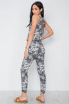 Grey White Floral Print Sleeveless Knit Jumpsuit
