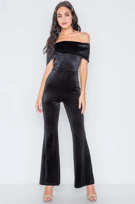 Black Off-The-Shoulder Bodycon Evening Jumpsuit /2-2-2 - Tasha Apparel Wholesale