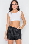 Black Accordion Pleat Mid-Rise Shorts /3-2-1 - Tasha Apparel Wholesale