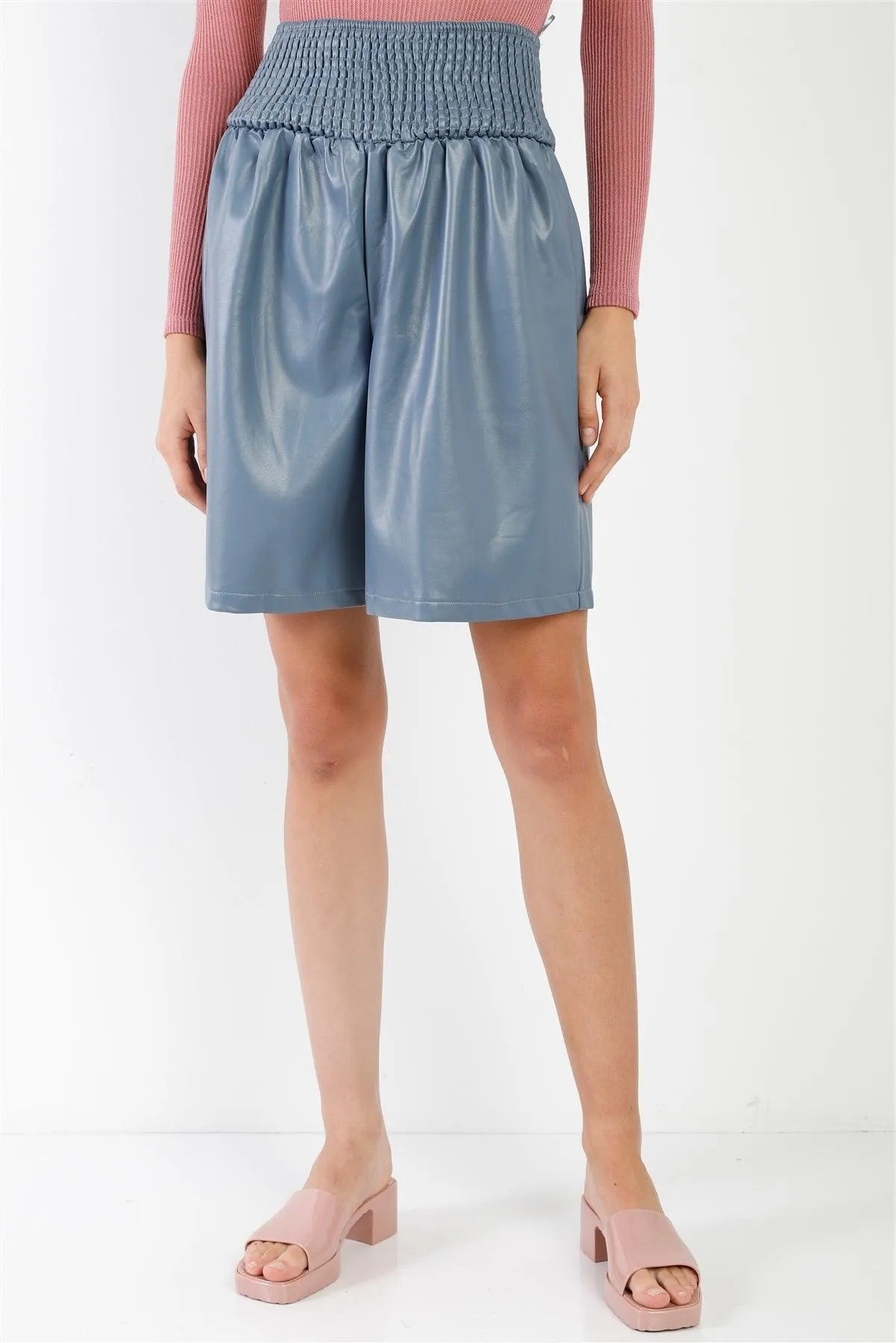 Blue Faux Leather High Waist Bermuda Shorts /3-2-1 - Tasha Apparel Wholesale
