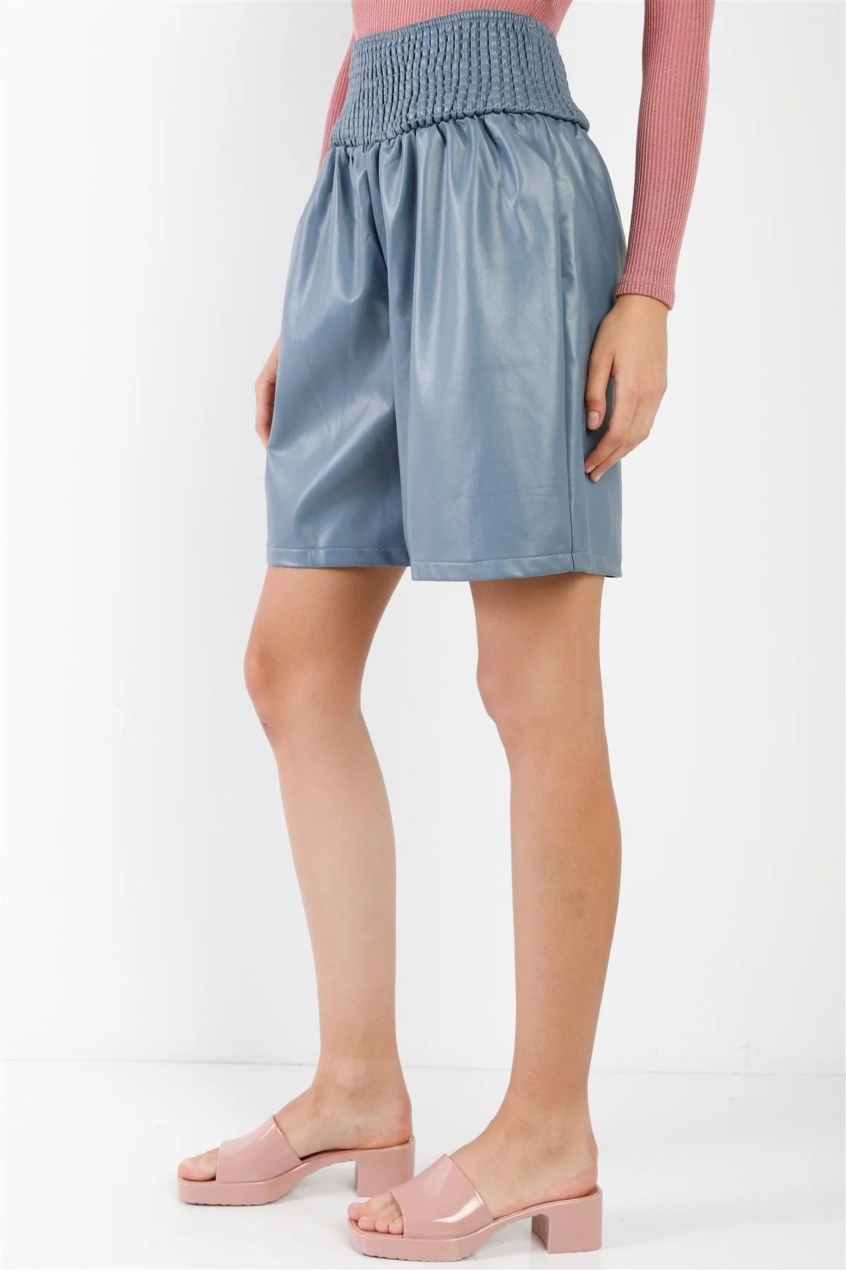 Blue Faux Leather High Waist Bermuda Shorts /3-2-1 - Tasha Apparel Wholesale