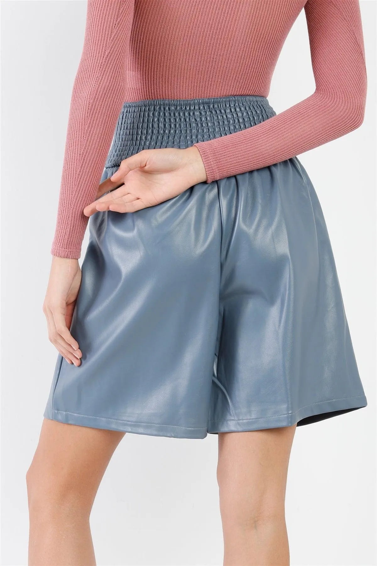 Blue Faux Leather High Waist Bermuda Shorts /3-2-1 - Tasha Apparel Wholesale