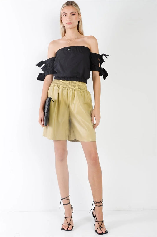 Mustard Faux Leather High Waist Bermuda Shorts /3-2-1 - Tasha Apparel Wholesale