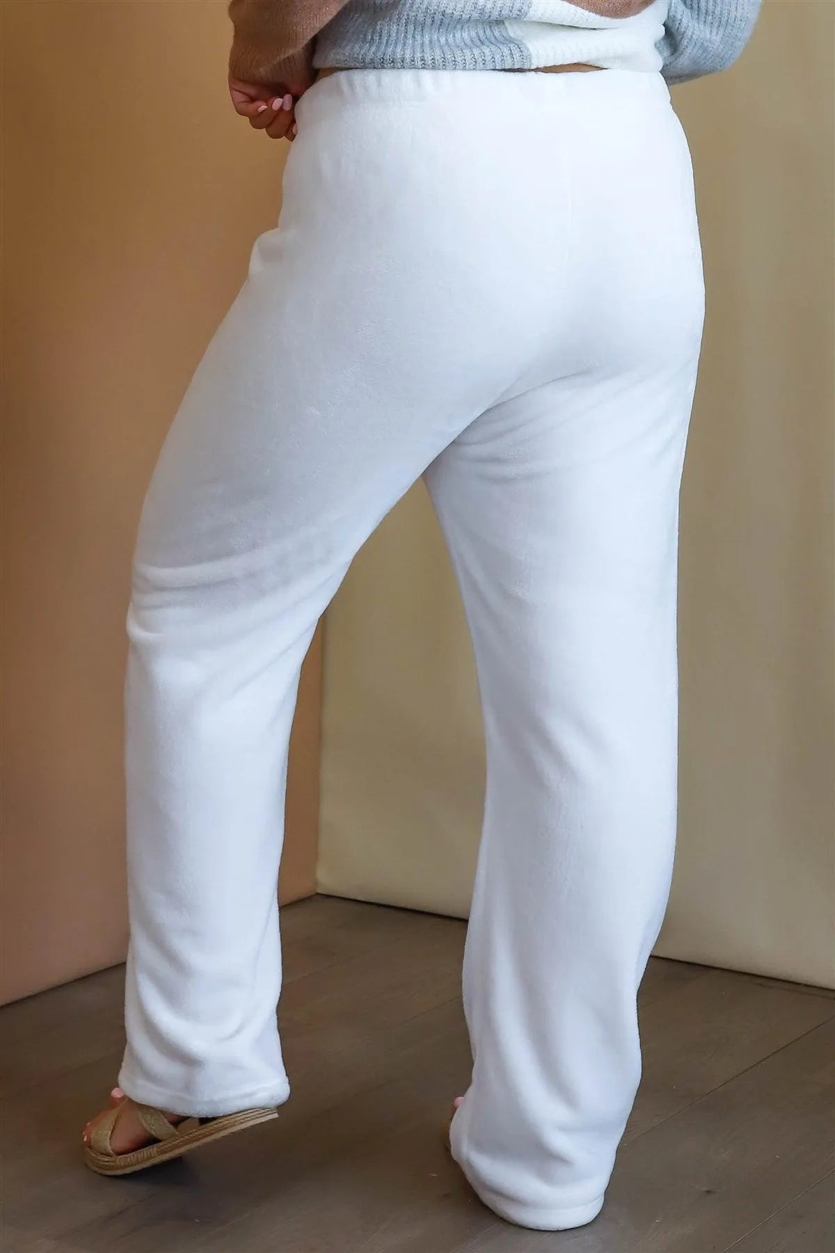 Plus Size Ivory Cozy Bow Wide Leg Lounge Pants - Tasha Apparel Wholesale