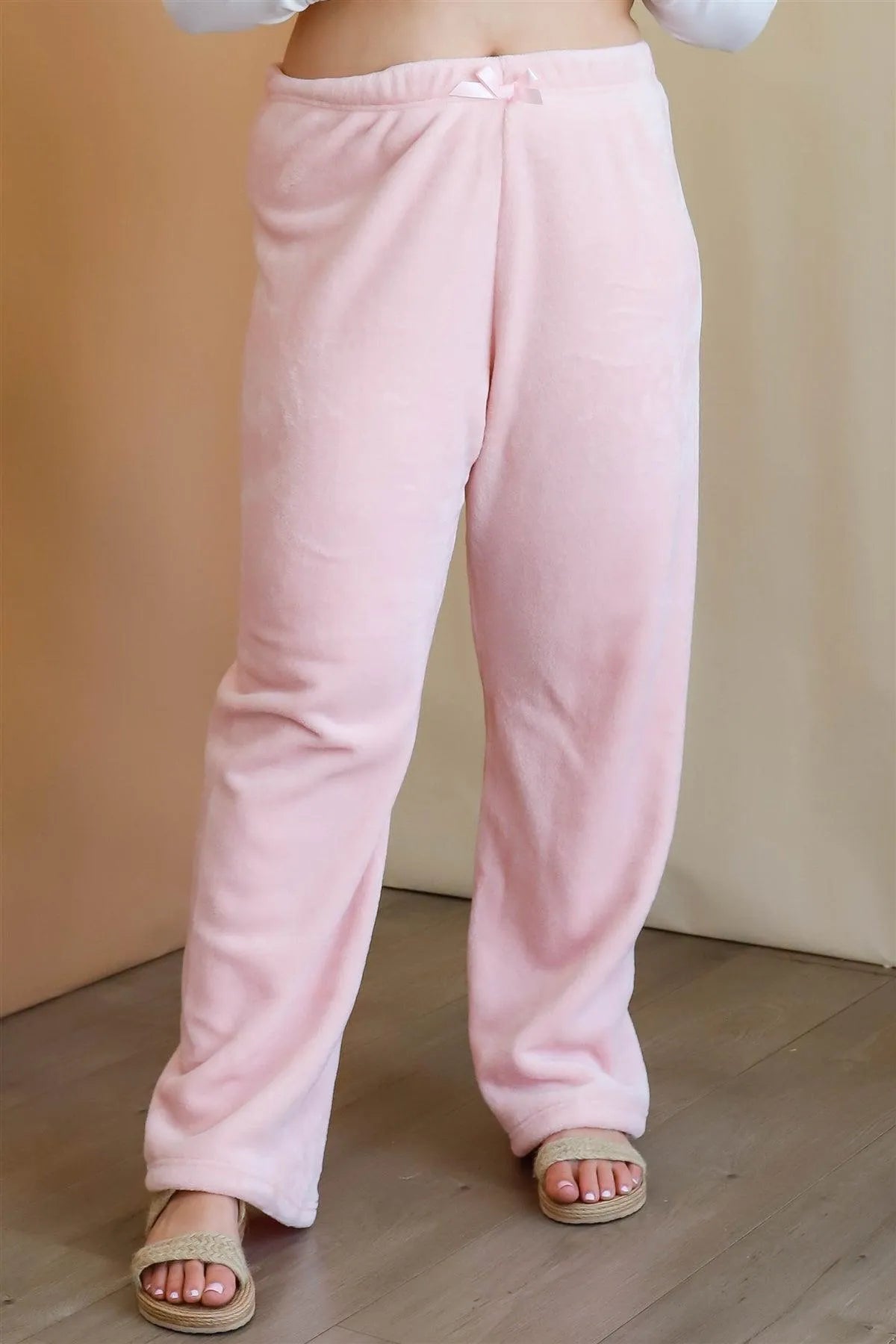 Plus Size Pink Bow Detail Wide Leg Pants Loungewear Bottoms - Tasha Apparel Wholesale