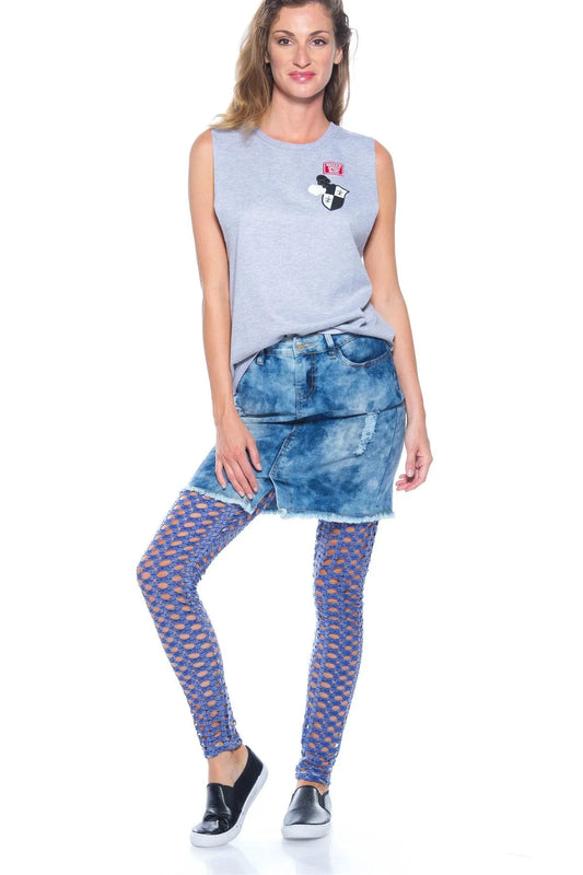 Underlay Cutout Holes Leggings Blue /2-2-2 - Tasha Apparel Wholesale