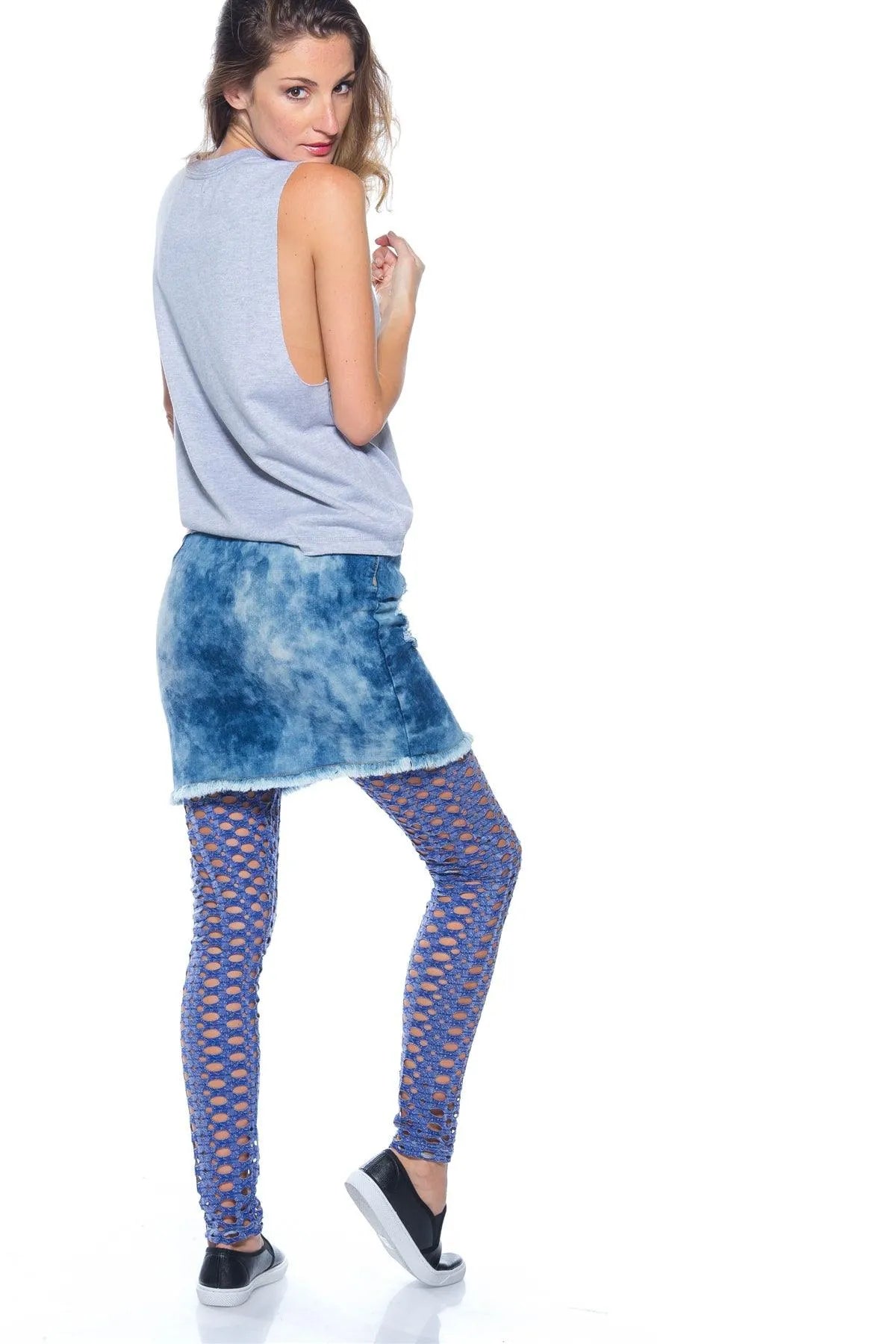 Underlay Cutout Holes Leggings Blue /2-2-2 - Tasha Apparel Wholesale