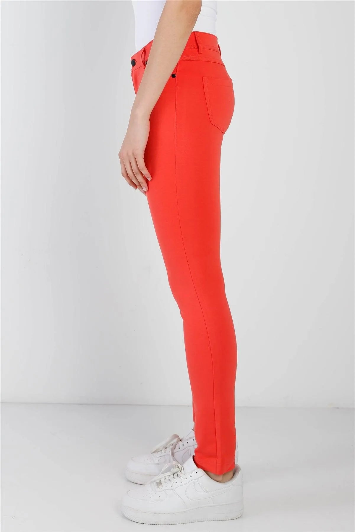 Hot Coral Mid Rise Skinny Pants /3-3 - Tasha Apparel Wholesale