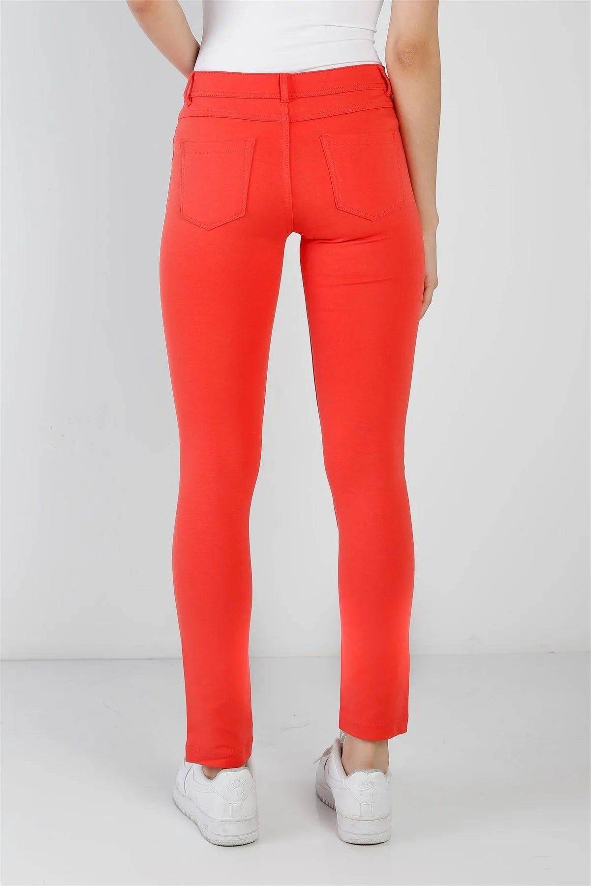Hot Coral Mid Rise Skinny Pants /3-3 - Tasha Apparel Wholesale