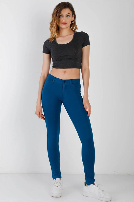 Blue Teal Mid Rise Skinny Pants /2-2-2 - Tasha Apparel Wholesale