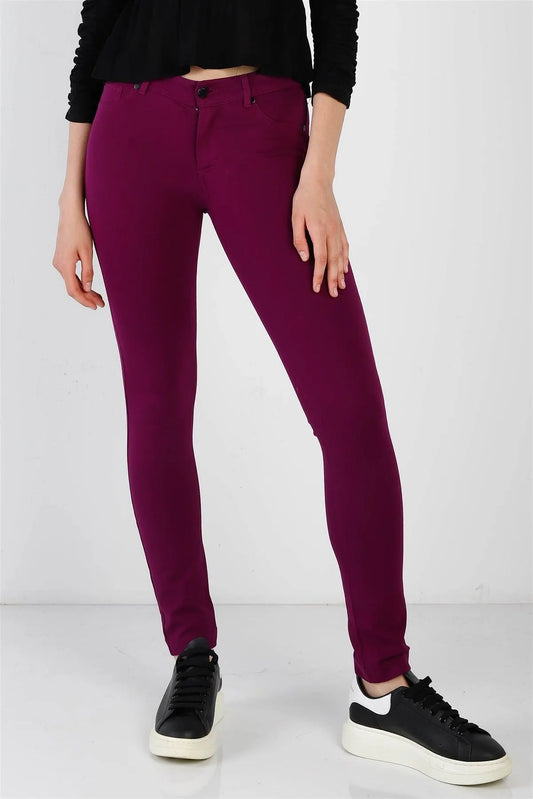 Magenta Mid Rise Skinny Pants /2-2-2 - Tasha Apparel Wholesale