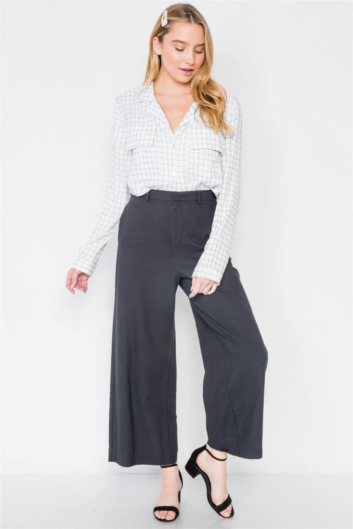 Black High-Waist Wide Leg Pants /2-2-2 - Tasha Apparel Wholesale