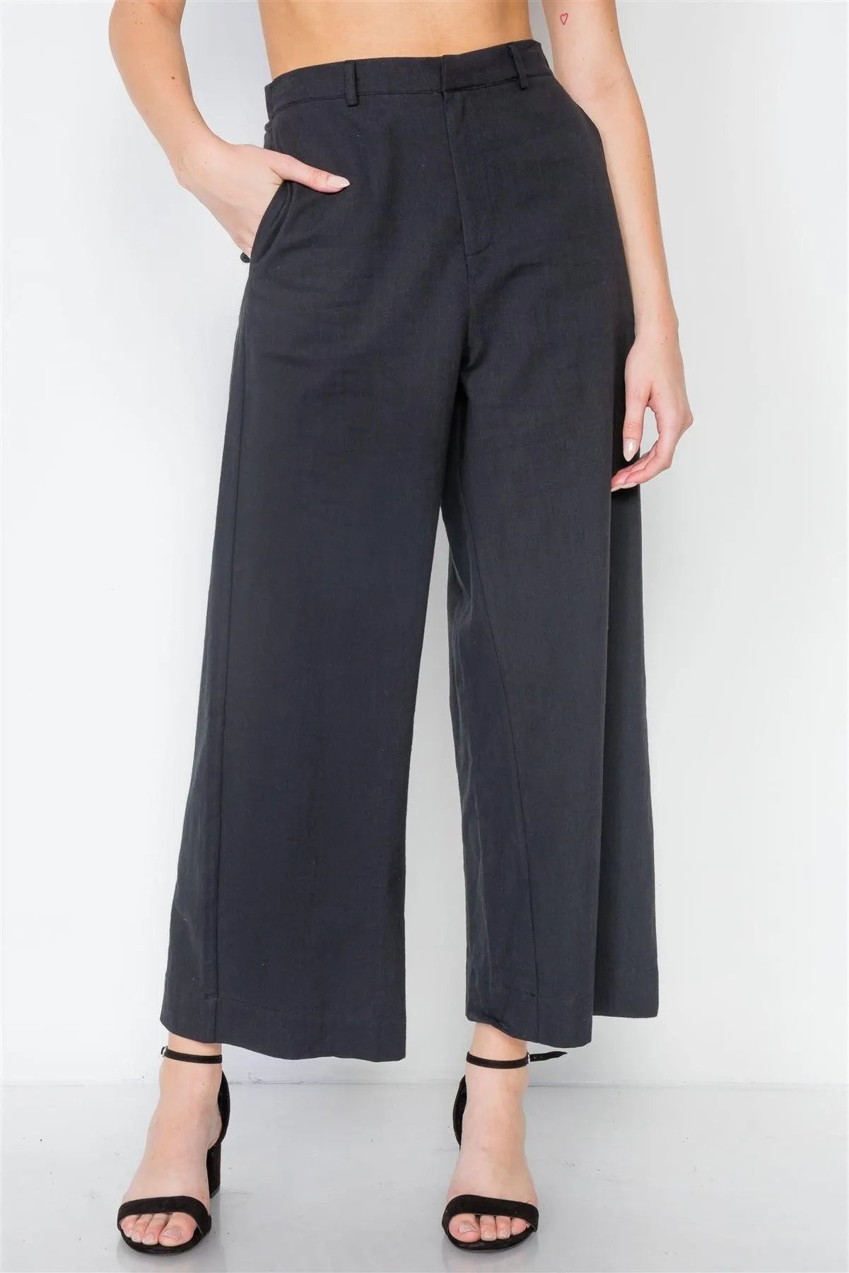 Black High-Waist Wide Leg Pants /2-2-2 - Tasha Apparel Wholesale