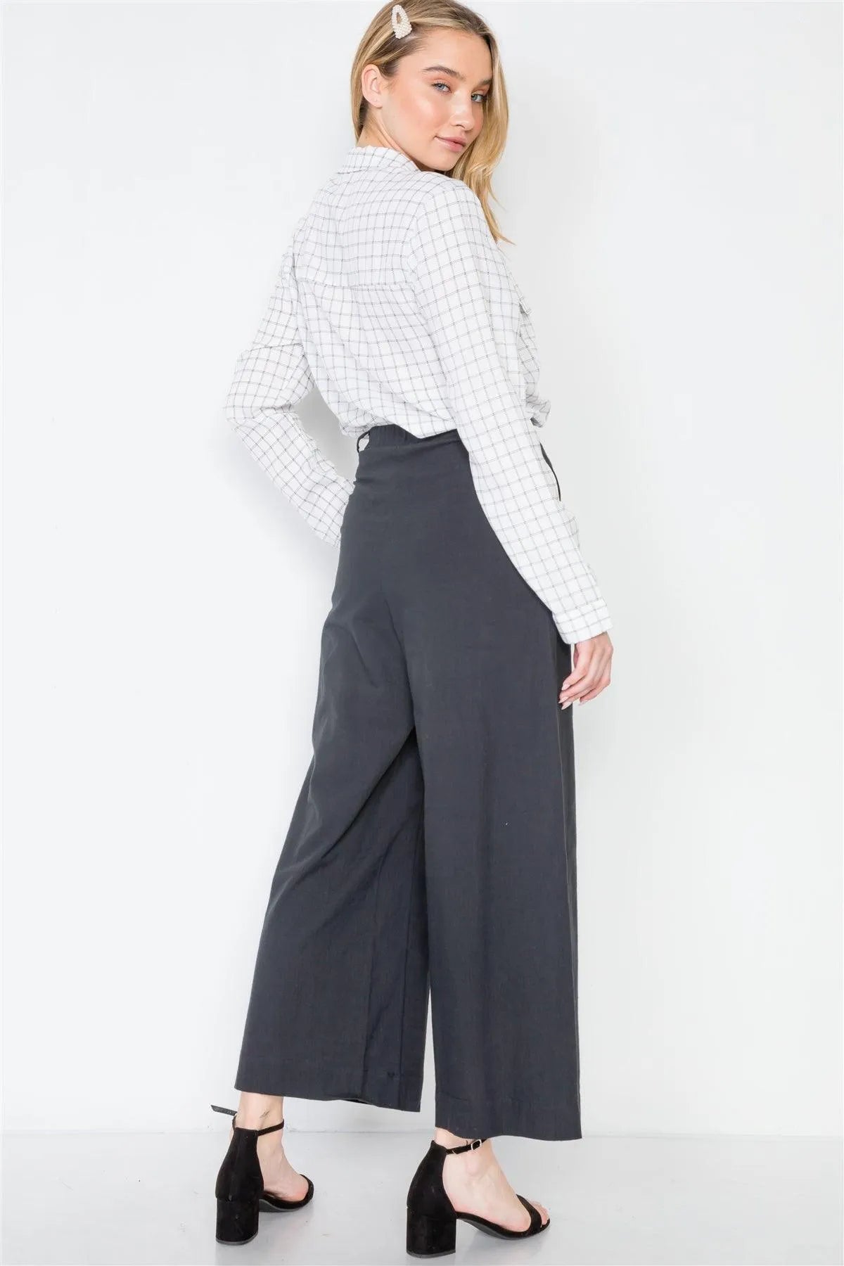 Black High-Waist Wide Leg Pants /2-2-2 - Tasha Apparel Wholesale