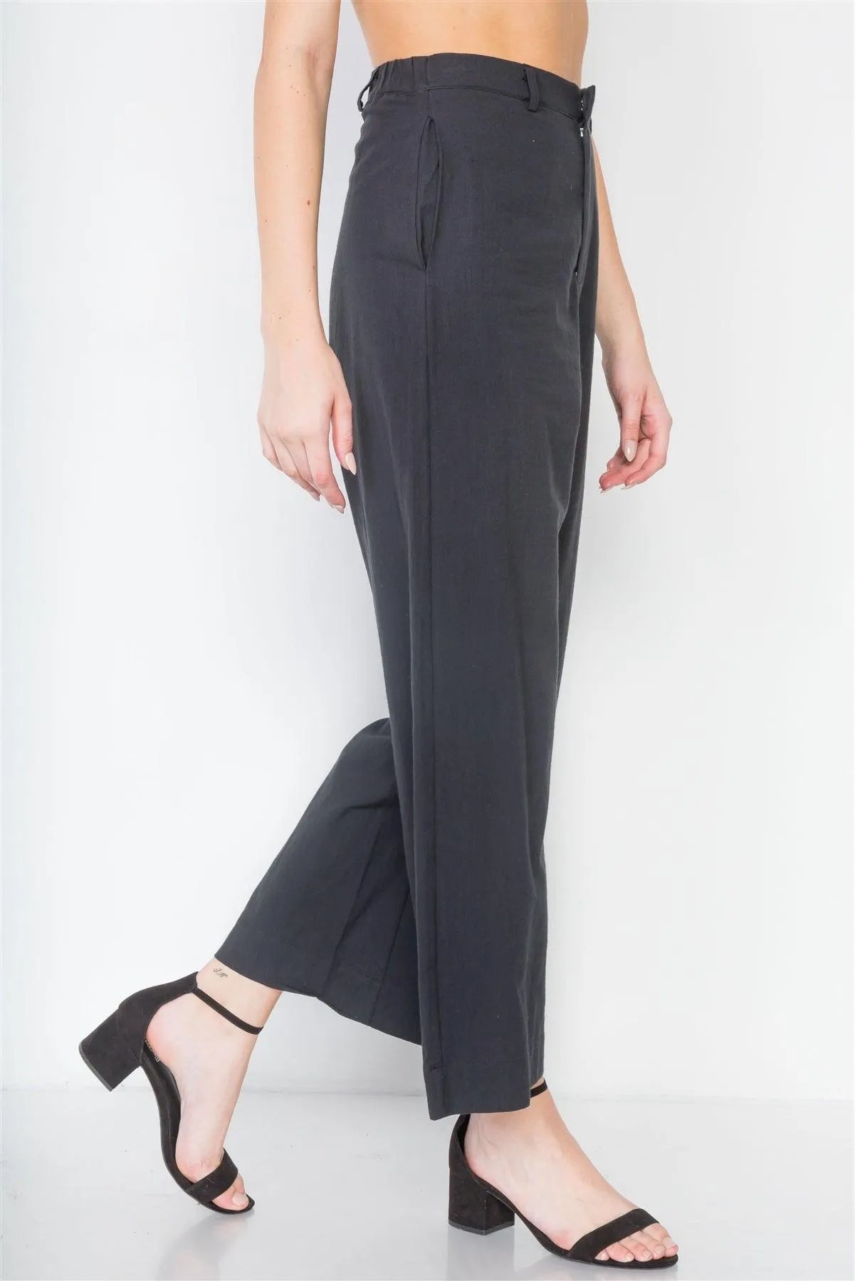 Black High-Waist Wide Leg Pants /2-2-2 - Tasha Apparel Wholesale
