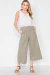 Olive Knit Side Button Wide Leg Ankle Pants /2-2-2 - Tasha Apparel Wholesale