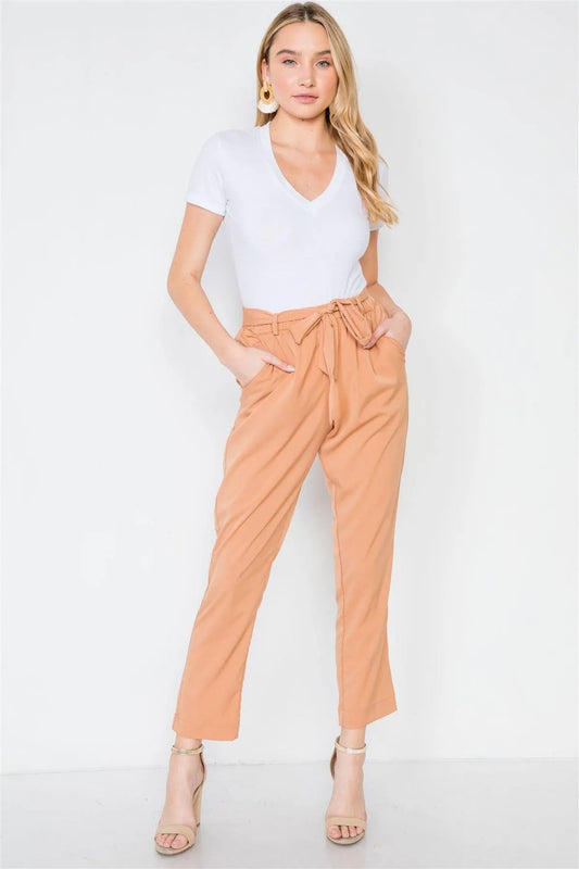 Camel High-Waist Font-Tie Pants /2-2-2 - Tasha Apparel Wholesale