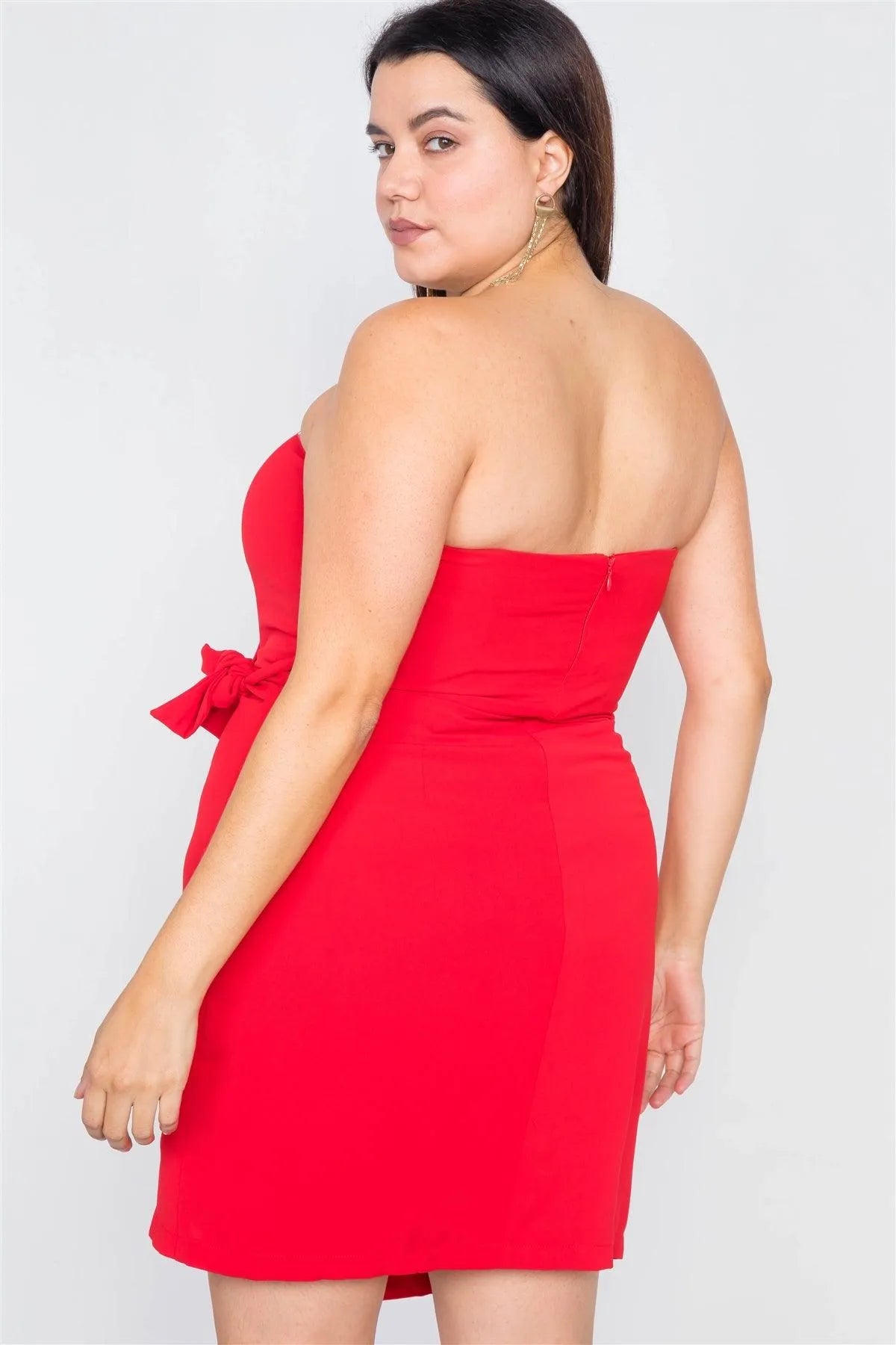 Junior Plus Size Red Sleeveless Mock Wrap Mini Chic Dress /3-2-1 - Tasha Apparel Wholesale