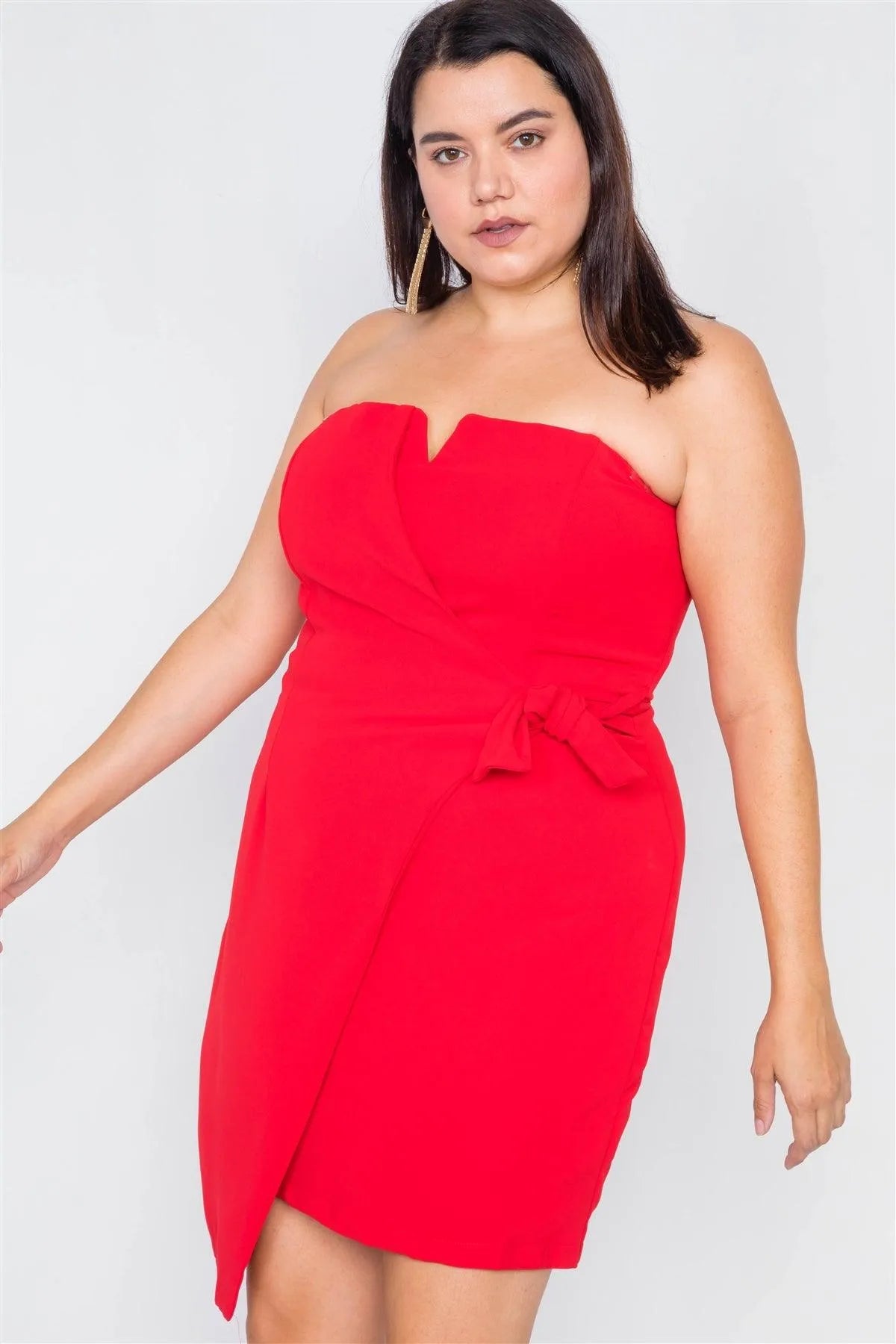 Junior Plus Size Red Sleeveless Mock Wrap Mini Chic Dress /3-2-1 - Tasha Apparel Wholesale