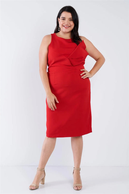 Plus Size Red Classy Sheath Midi Dress - Tasha Apparel Wholesale
