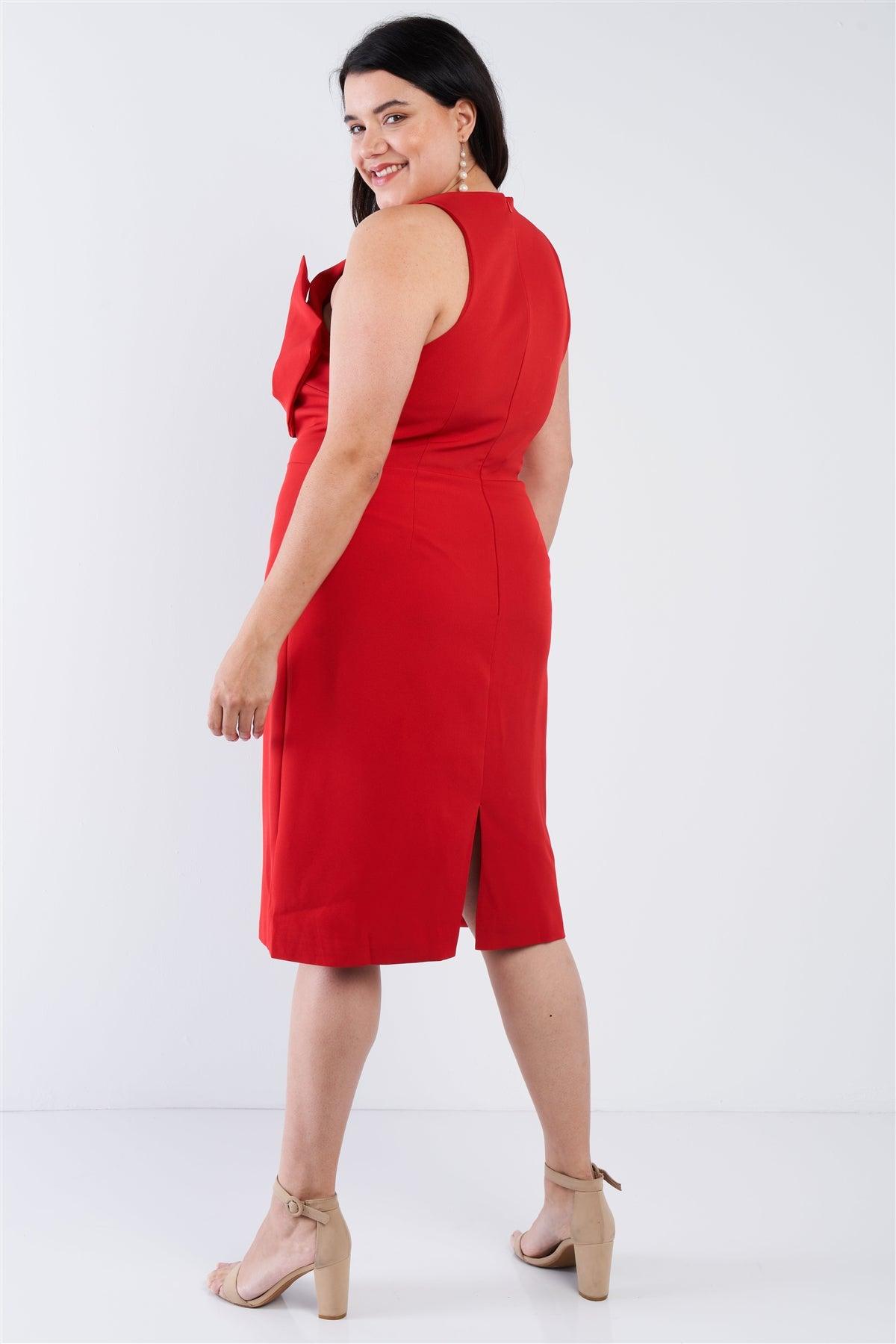 Junior Plus Size Red Midi Sheath Dress - Size M