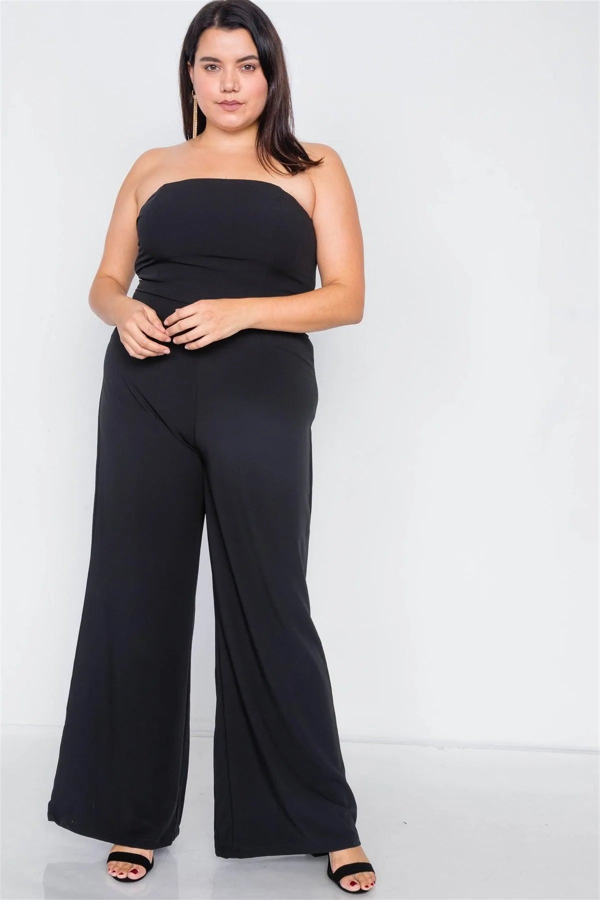 Junior Plus Size Black Buckle Cut-Out Sleeveless Wide Leg Jumpsuit /3-2-1 - Tasha Apparel Wholesale