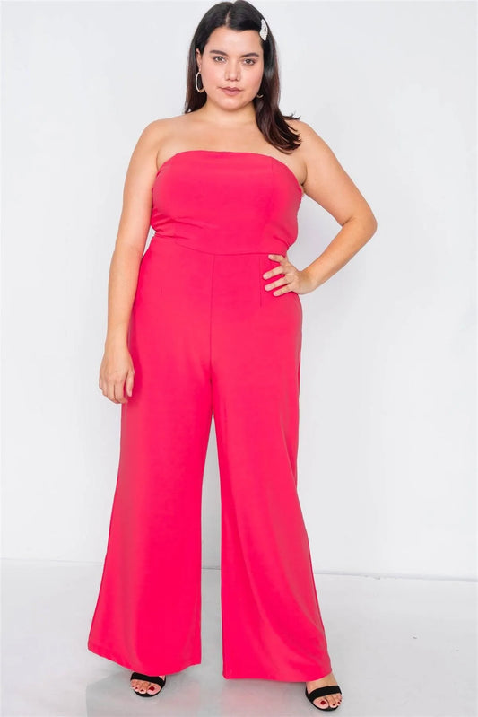 Junior Plus Size Magenta Buckle Cut-Out Sleeveless Wide Leg Jumpsuit /1-2-2 - Tasha Apparel Wholesale