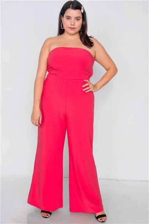 Junior Plus Size Magenta Buckle Cut-Out Sleeveless Wide Leg Jumpsuit /3-2-1 - Tasha Apparel Wholesale