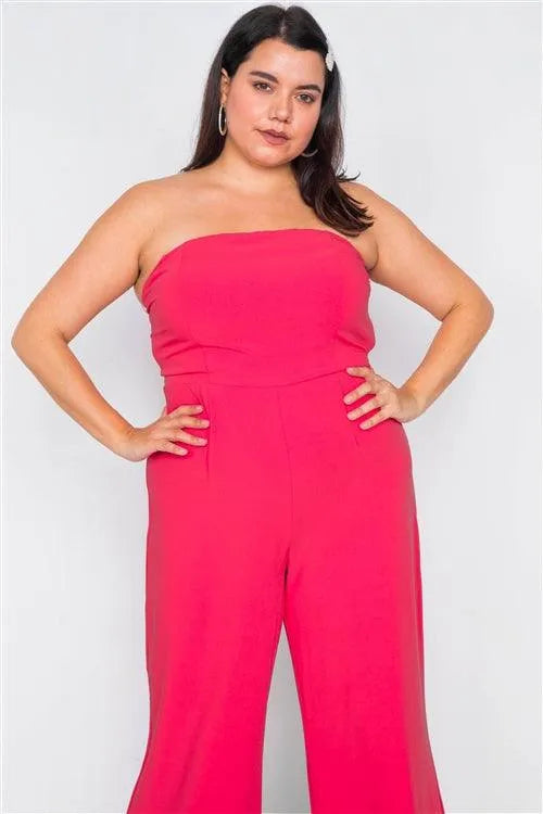 Junior Plus Size Magenta Buckle Cut-Out Sleeveless Wide Leg Jumpsuit /3-2-1 - Tasha Apparel Wholesale