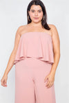 Junior Plus Size Blush Off-The-Shoulder Flounce Wide Leg Jumpsuit /2-2-1 - Tasha Apparel Wholesale