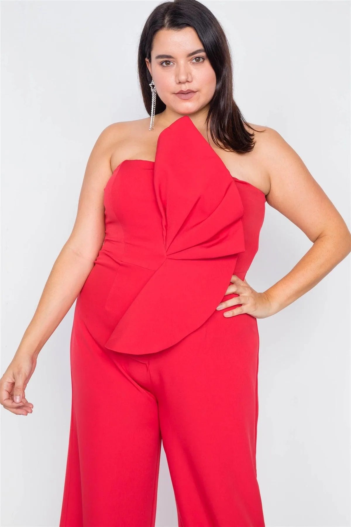 Junior Plus Size Red Tailored Frill Wide Leg Sleeveless Cocktail Jumpsuit /3-2-1 - Tasha Apparel Wholesale