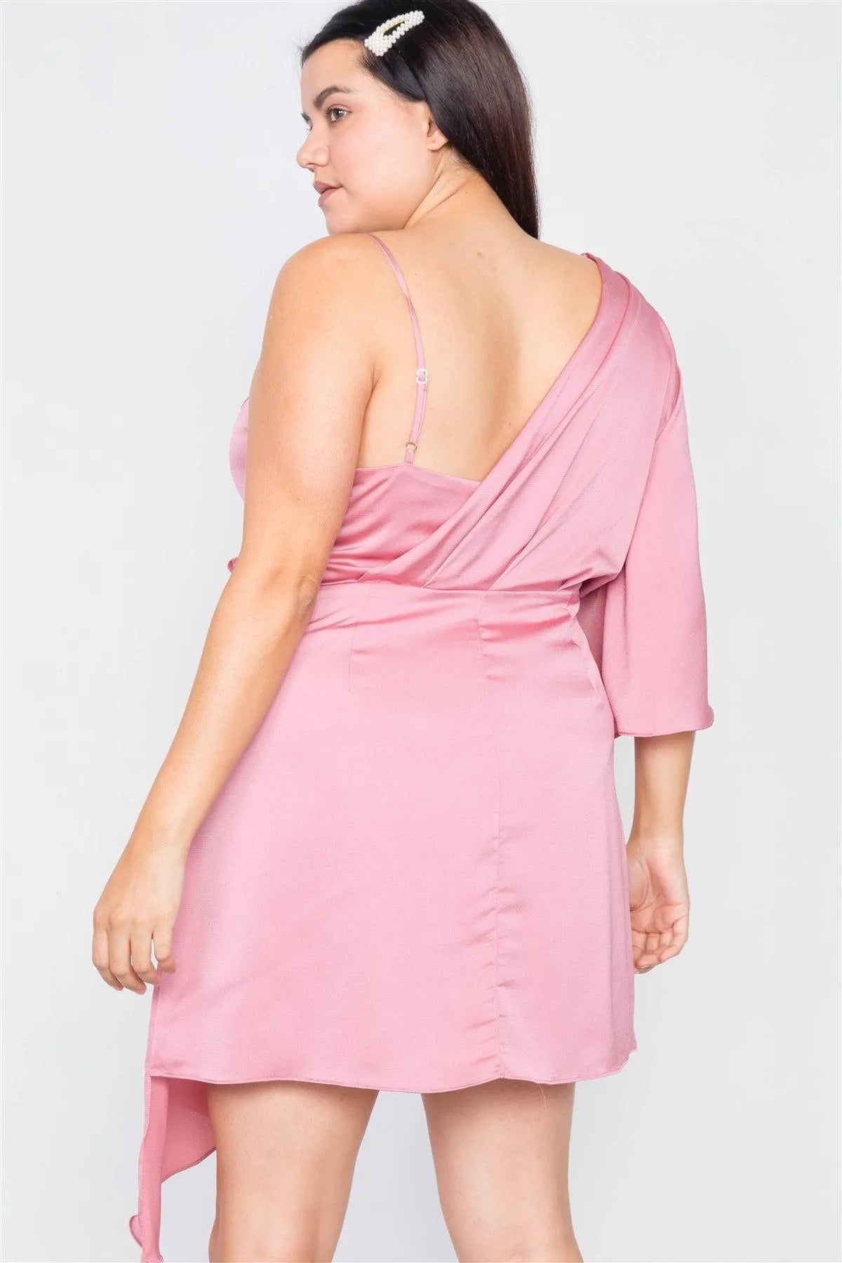 Plus Size Mauve Silk One Shoulder Midi Dress /3-2-1 Plus Size Mauve Silk One Shoulder Midi Dress /3-2-1