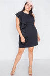 Plus Size Black Trim Frill Sleeve Mini Dress /3-2-1 - Tasha Apparel Wholesale