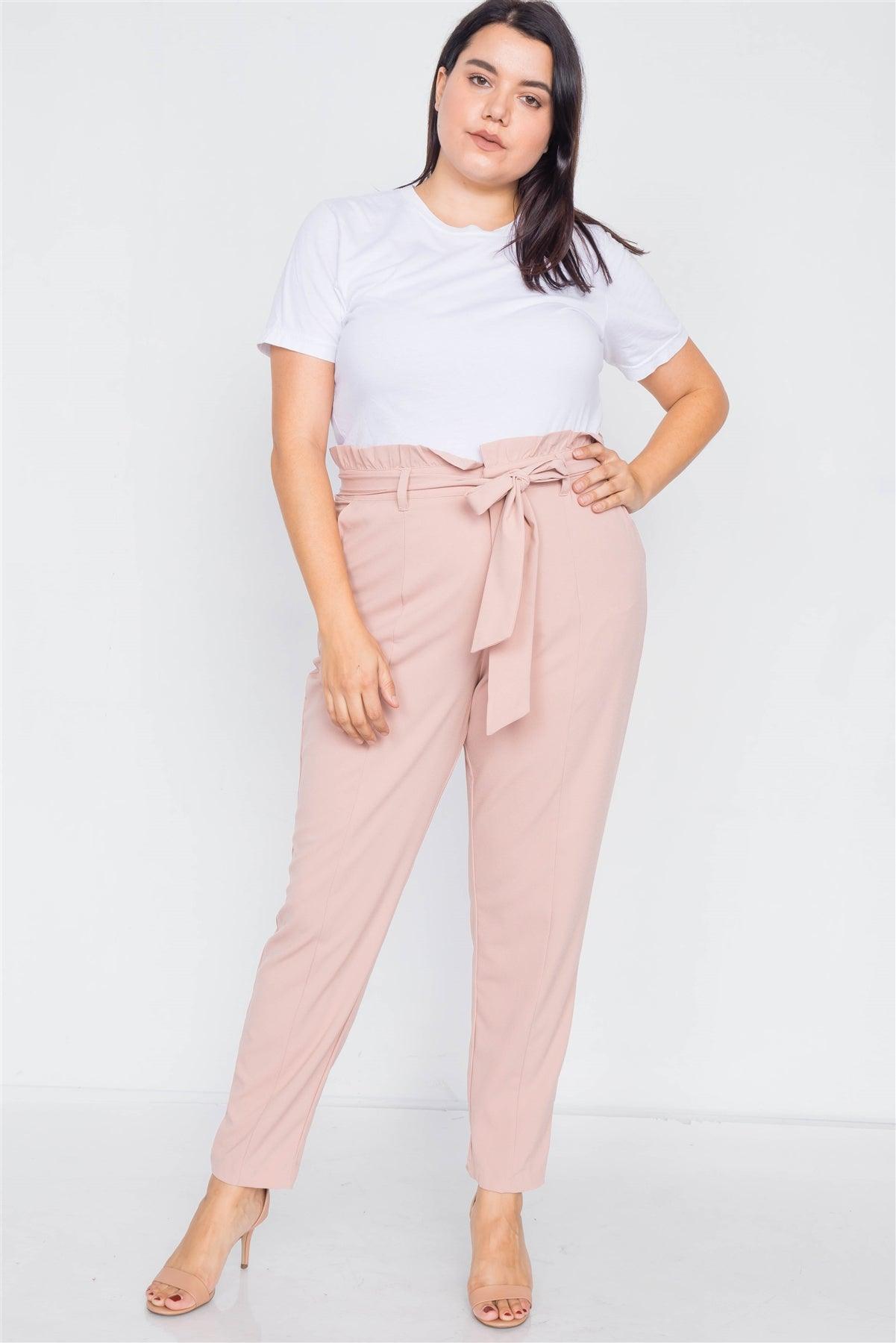 Plus Size Mauve Ruched High-Waist Chic Pleated Pants /3-2-1