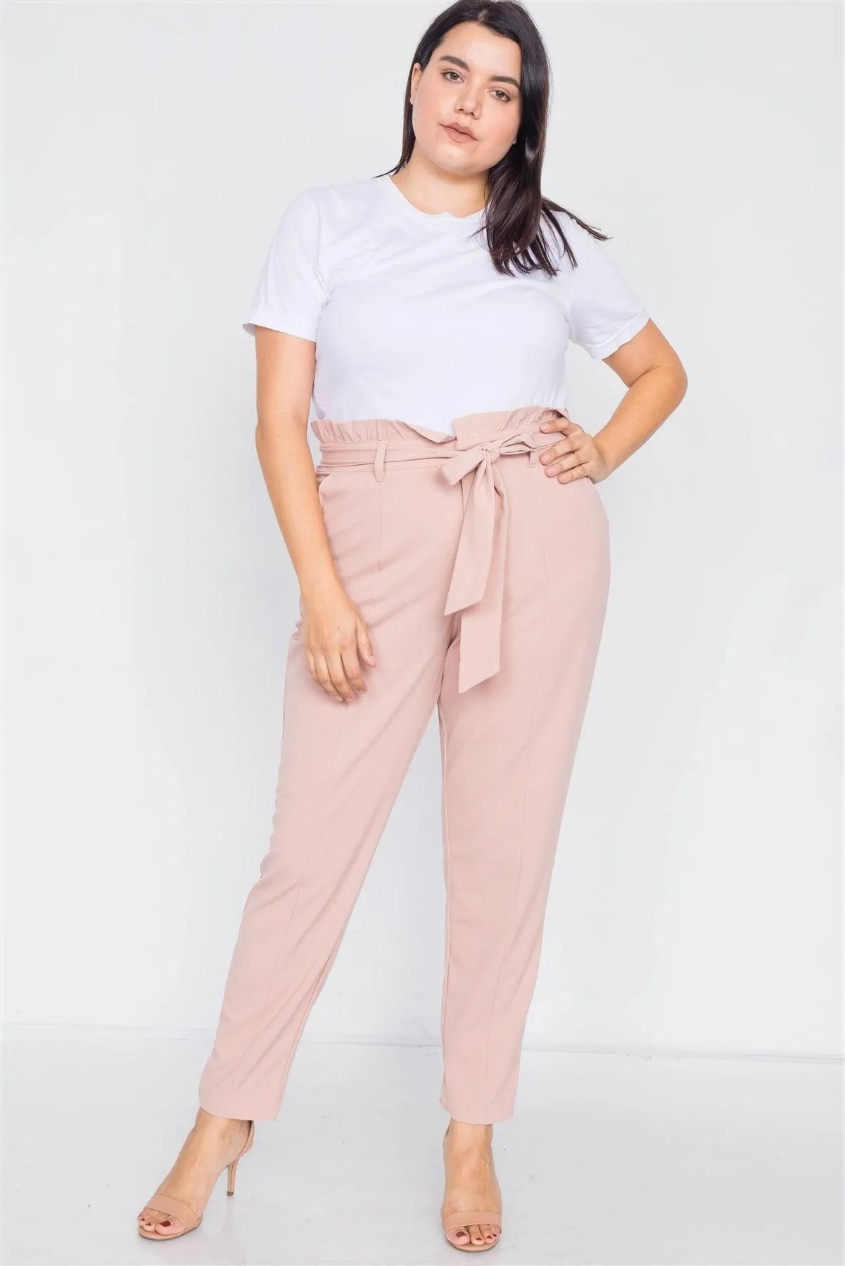 Plus Size Mauve Ruched High-Waist Chic Pleated Pants /3-2-1 - Tasha Apparel Wholesale
