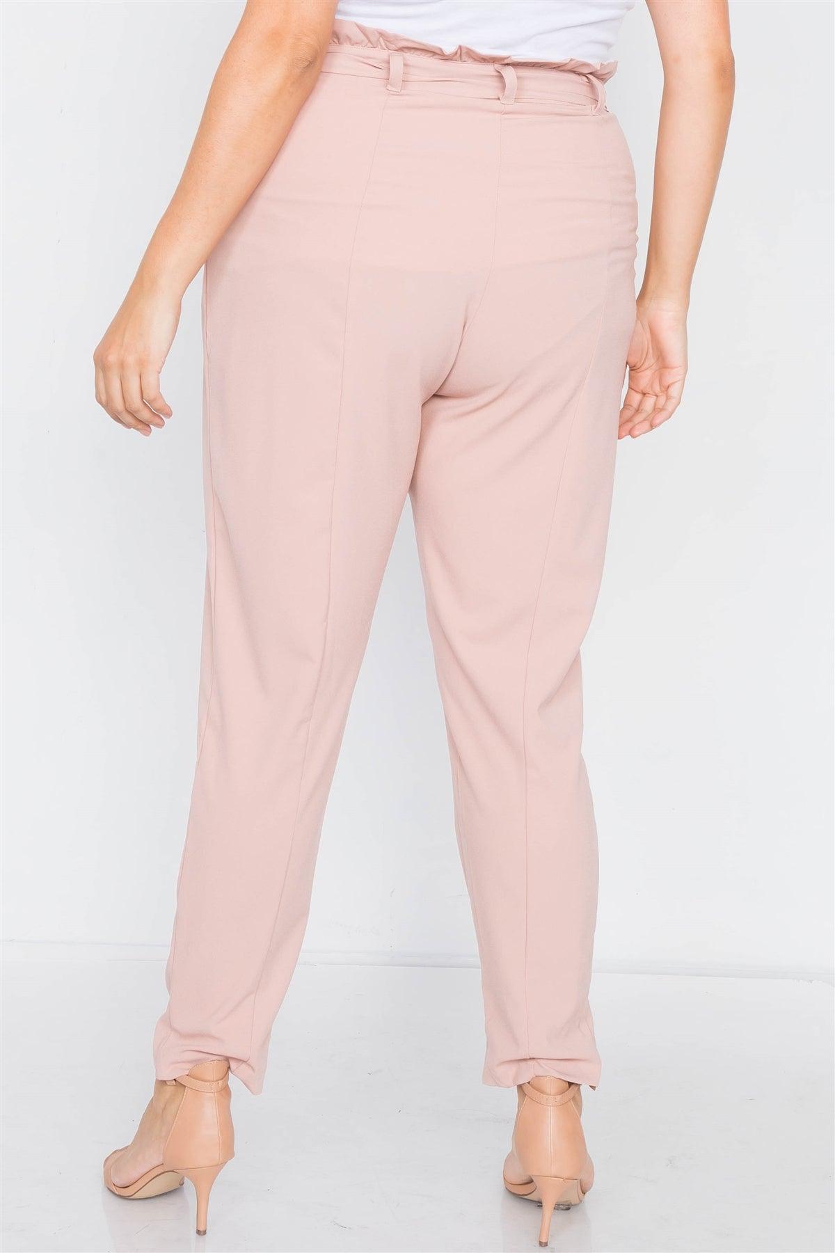 Plus Size Mauve Ruched High-Waist Chic Pleated Pants /3-2-1