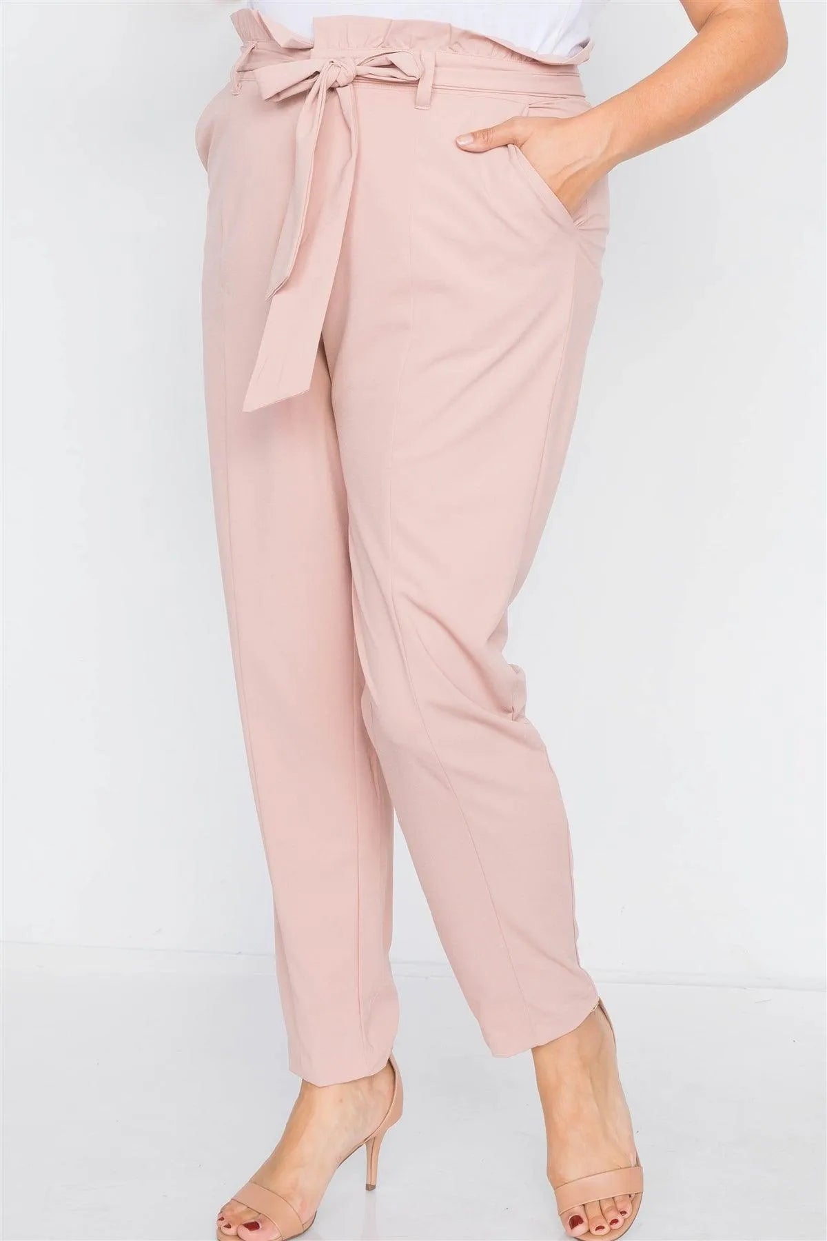 Plus Size Mauve Ruched High-Waist Chic Pleated Pants /3-2-1 - Tasha Apparel Wholesale