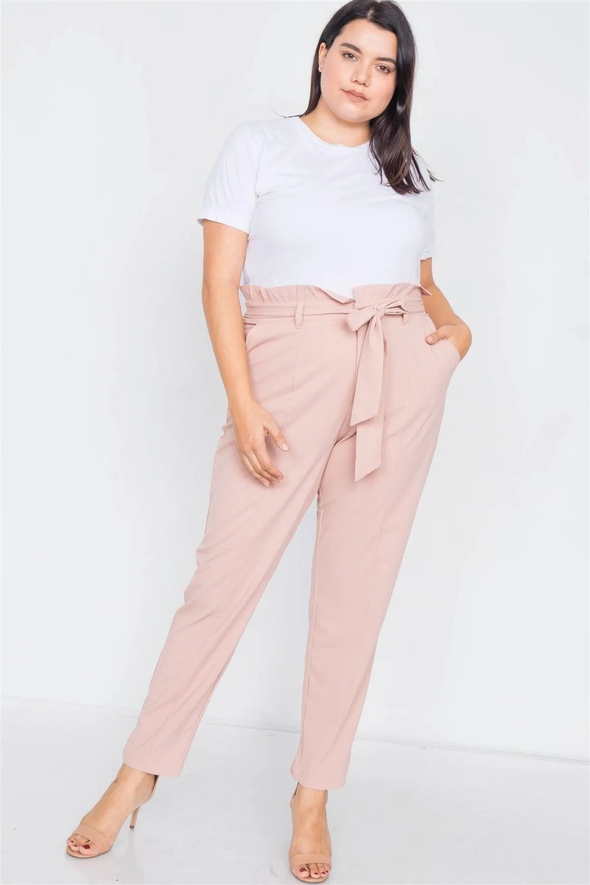 Plus Size Mauve Ruched High-Waist Chic Pleated Pants /3-2-1 - Tasha Apparel Wholesale