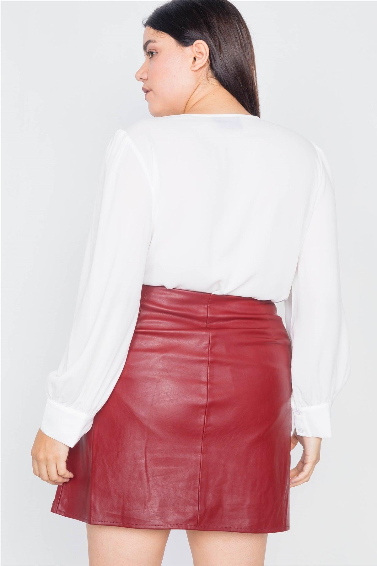 Junior Plus Size Cherry Slit Silver Grommet Mini Leather Skirt /3-2-1