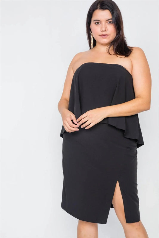 Junior Plus Size Black Sleeveless Side Slit Mini Dress /3-2-1 - Tasha Apparel Wholesale