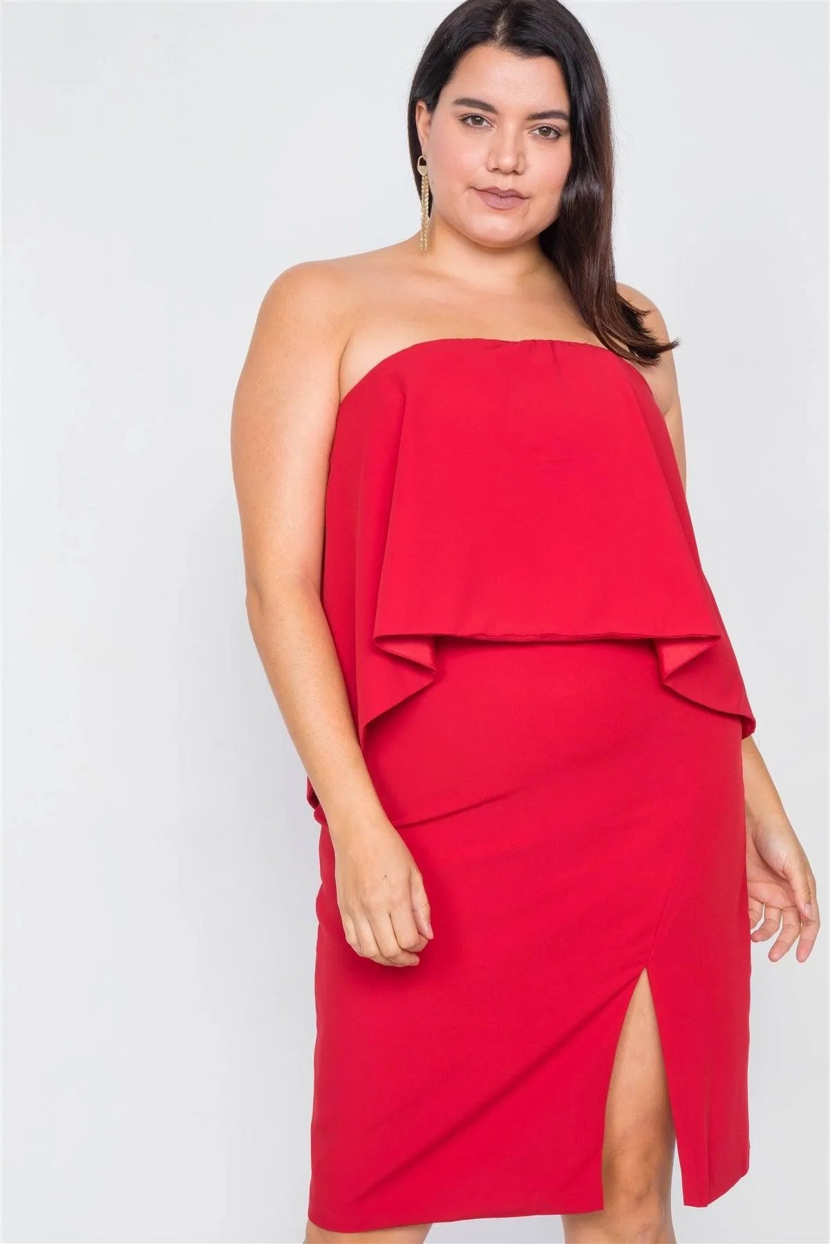 Junior Plus Size Lipstick Red Sleeveless Side Slit Mini Dress /3-2-1 - Tasha Apparel Wholesale