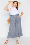 Plus Size Navy & White Stripes Gaucho Wide Leg Pants /3-2-1 - Tasha Apparel Wholesale