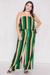 Junior Plus Size Green Multi Stripe Open Back Jumpsuit /3-2-1 - Tasha Apparel Wholesale