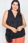 Junior Plus Size Sheer Black Surplus V-neck Chic Sleeveless Blouse /3-2-1 - Tasha Apparel Wholesale