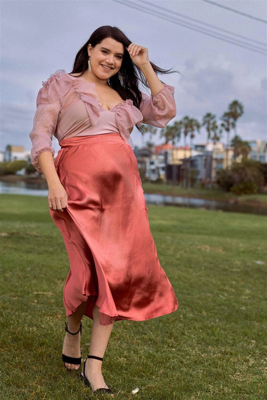 Junior Plus Size Clay Silk Round Hem Midi Maxi Skirt /3-2-1 - Tasha Apparel Wholesale