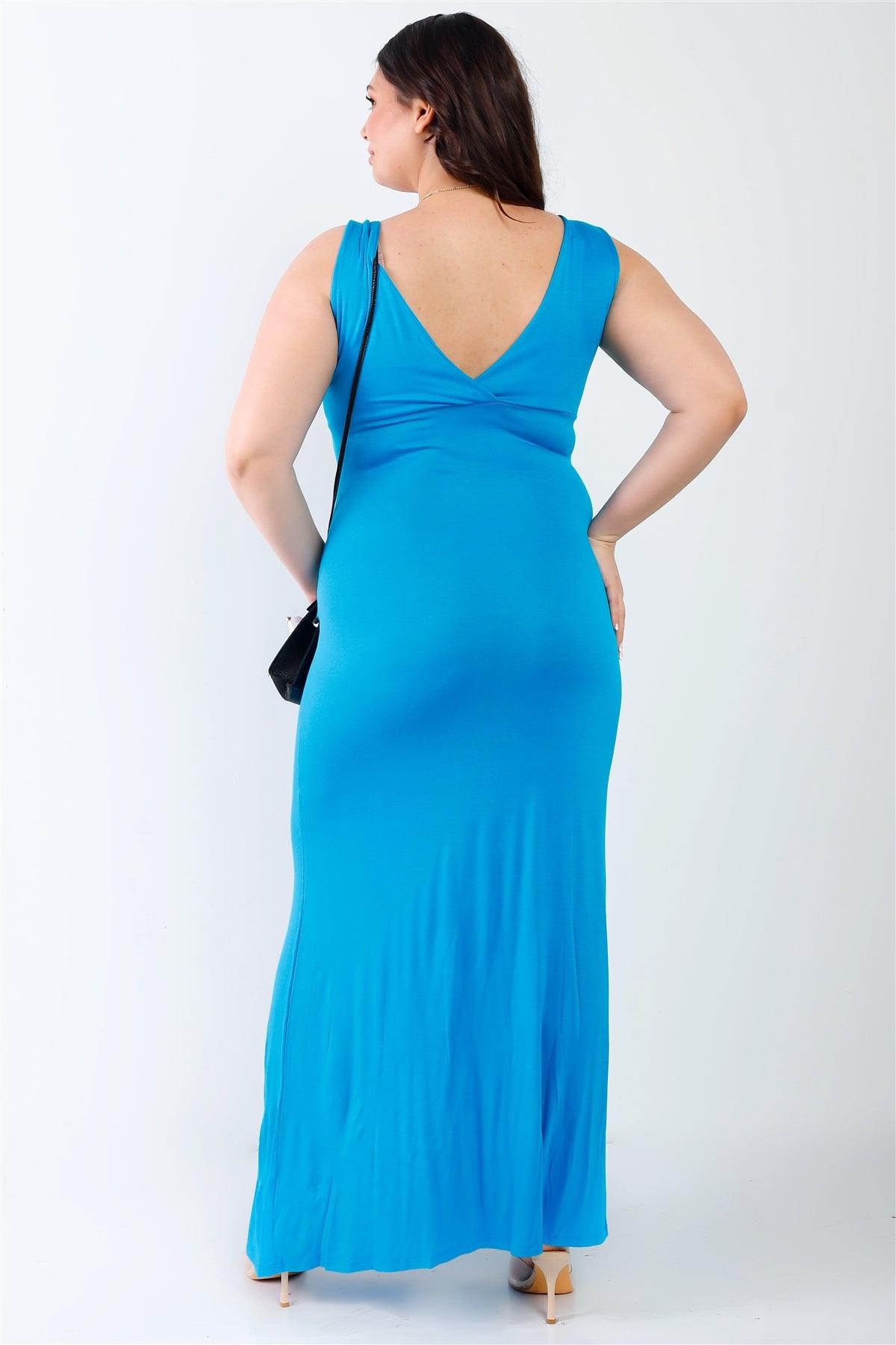 Junior Plus Blue V-Neck Sleeveless Maxi Dress /2-2-2