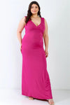 Junior Plus Fuchsia V-Neck Sleeveless Maxi Dress /2-2-2 - Tasha Apparel Wholesale