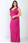 Junior Plus Fuchsia V-Neck Sleeveless Maxi Dress /3-3 - Tasha Apparel Wholesale