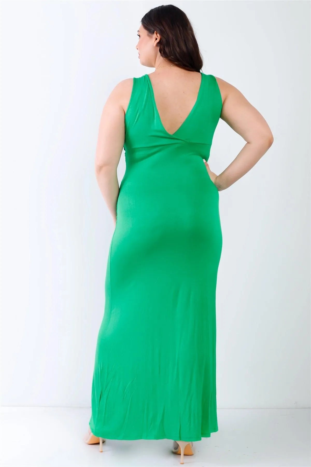 Junior Plus Green V-Neck Sleeveless Maxi Dress /1-1-1 - Tasha Apparel Wholesale