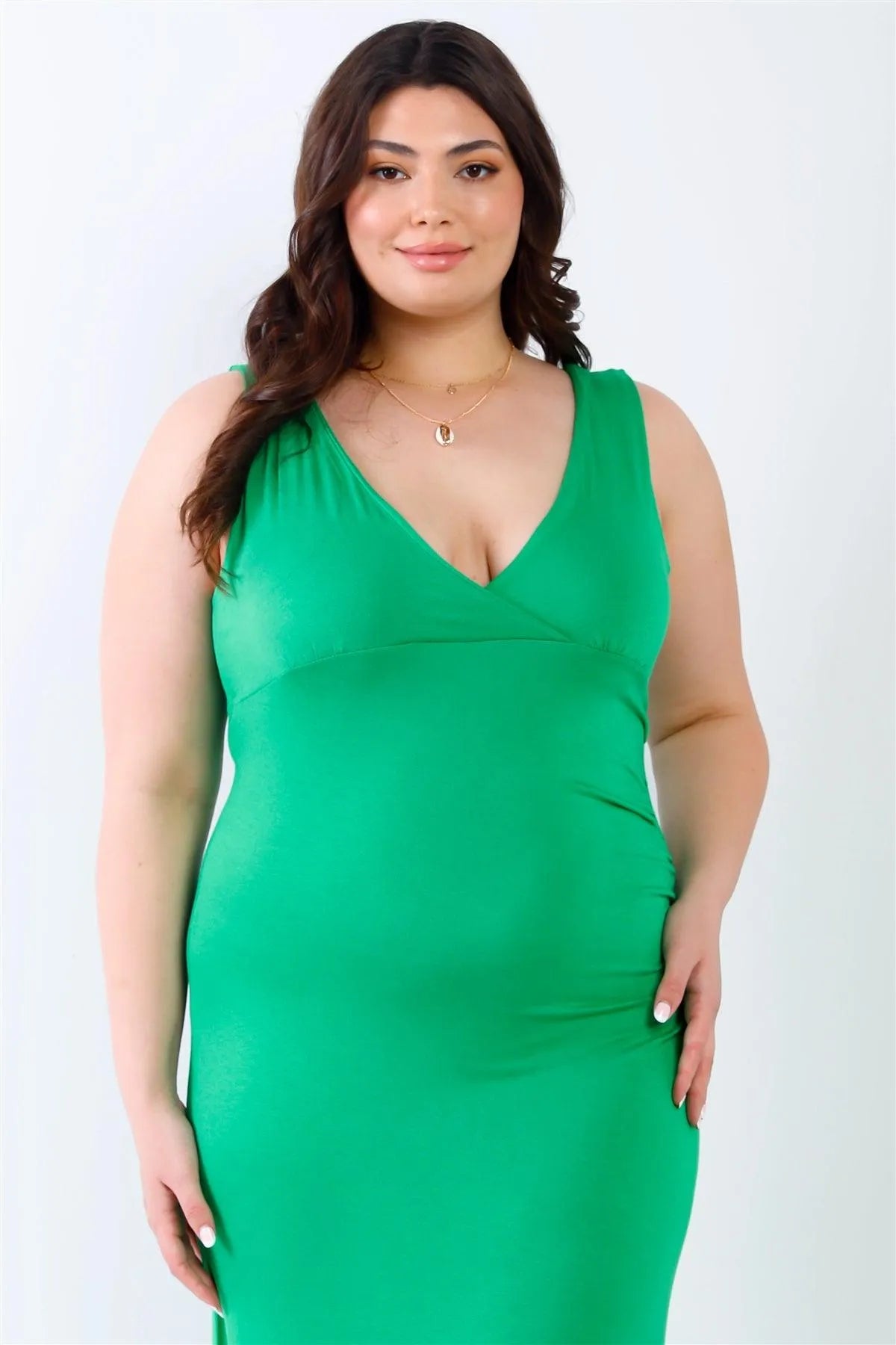 Junior Plus Green V-Neck Sleeveless Maxi Dress /1-1-1 - Tasha Apparel Wholesale